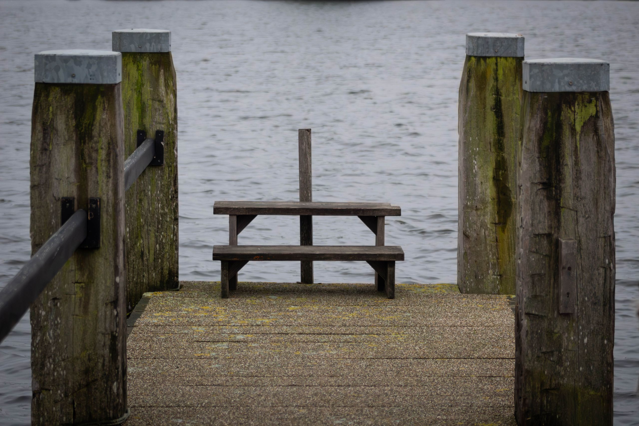 Outdoor picnic tables dockside